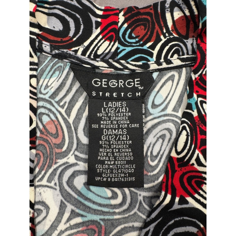 George Stretch Sleeveless Midi Dress Red Blue Geometric Print Size L 12/14 - Picture 3 of 5
